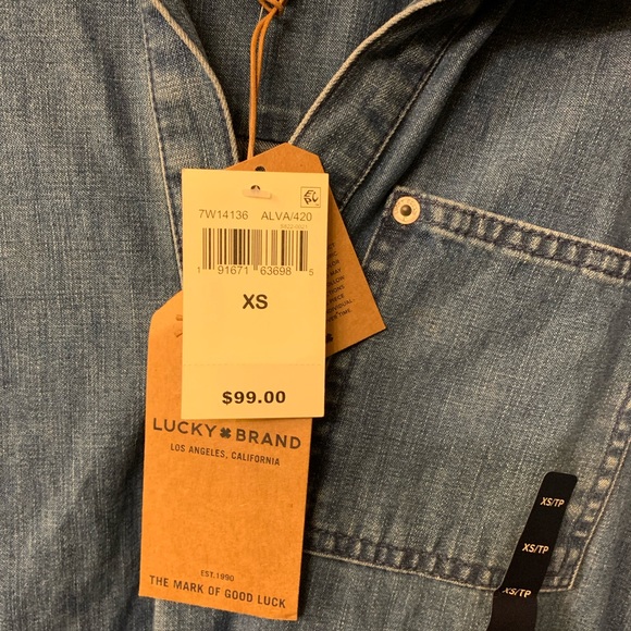 Lucky denim dirt dress with uneven, frayed hem. - Picture 3 of 4